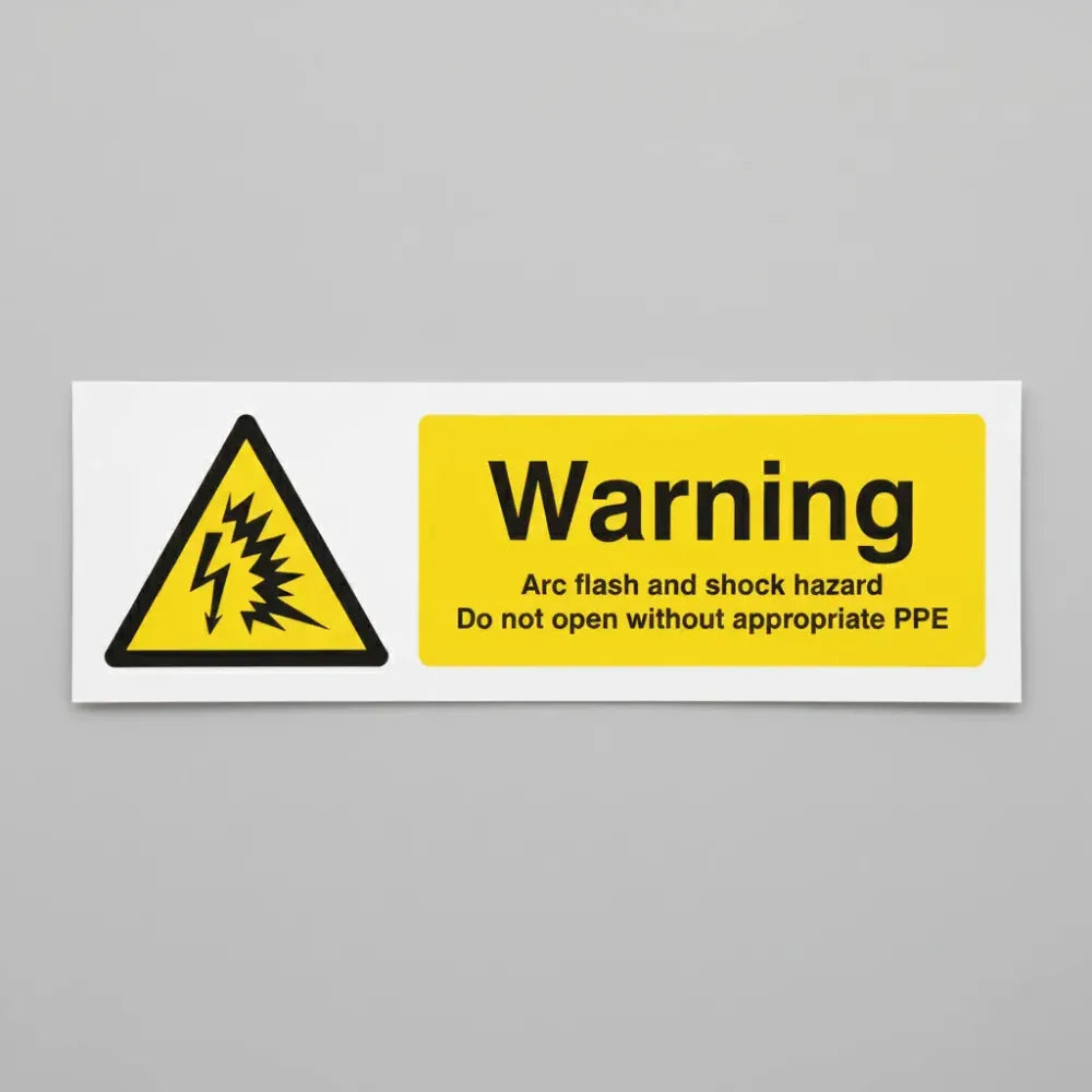 14324E Warning Arc flash and shock hazard Do not open without appropriate PPE Rigid Plastic (200x150mm) Safety Sign