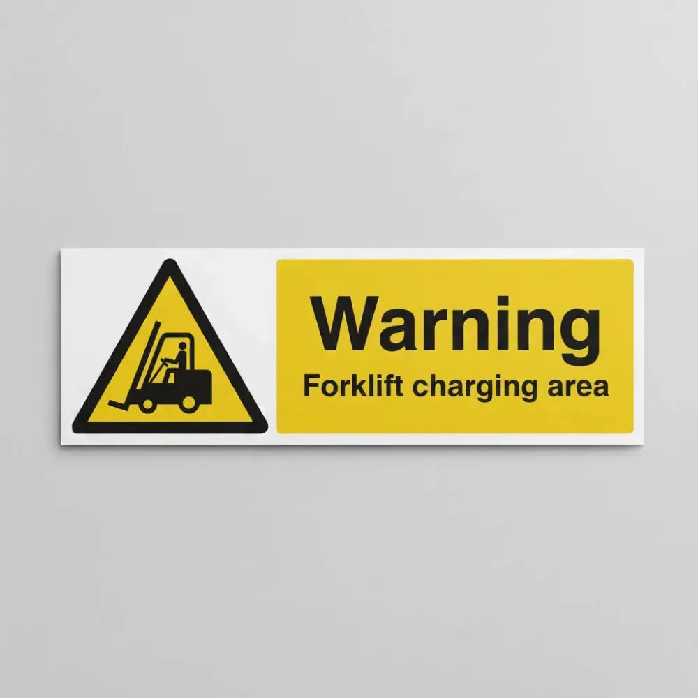 14332M Waning Forklift charging area Rigid Plastic (600x200mm) Safety Sign
