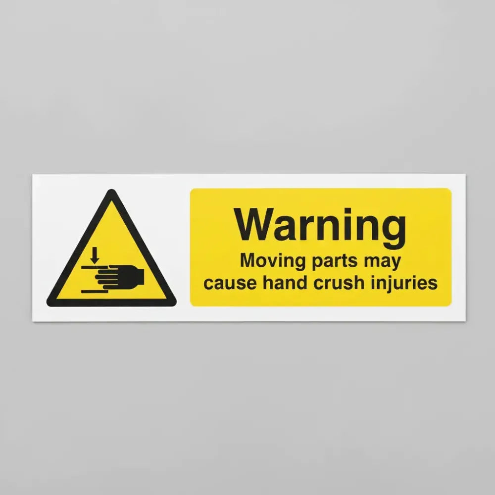 24341A Warning Moving parts may cause hand crush injuries (self adhesive vinyl safety label) Self Adhesive Vinyl (75x100mm) Safety Sign
