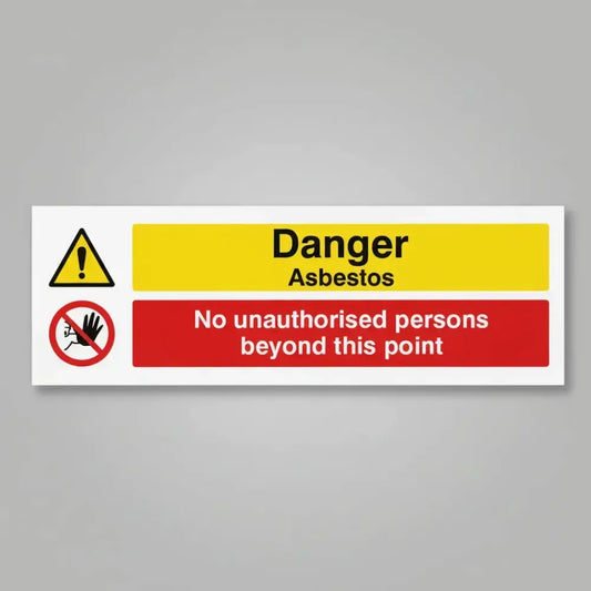 Danger asbestos No unauthorised persons beyond this point