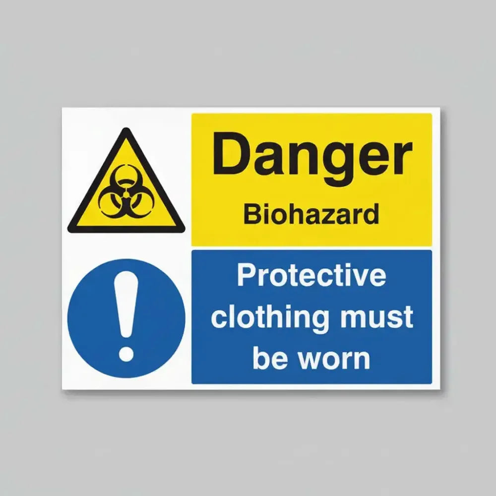 Danger biohazard protective clothing must be worn