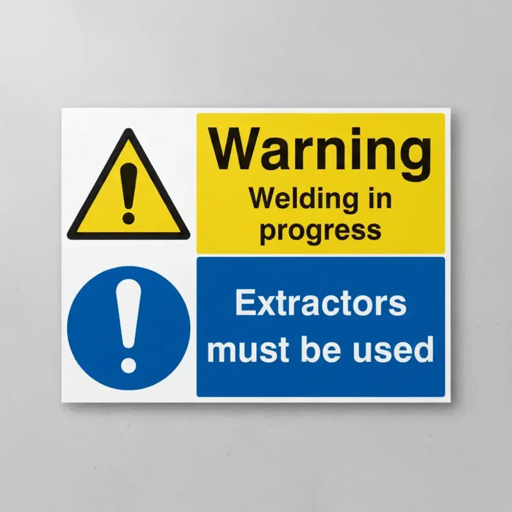 Warning welding in progress extractors must be used