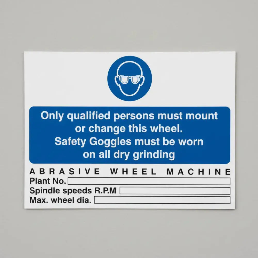 Abrasive wheel machine goggles must be worn