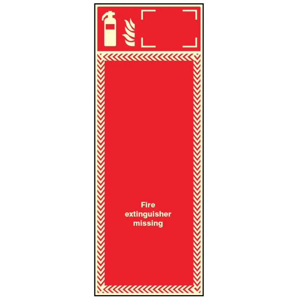 Extinguisher missing board photoluminescent with ID sign option 300x800mm 3mm pvc back