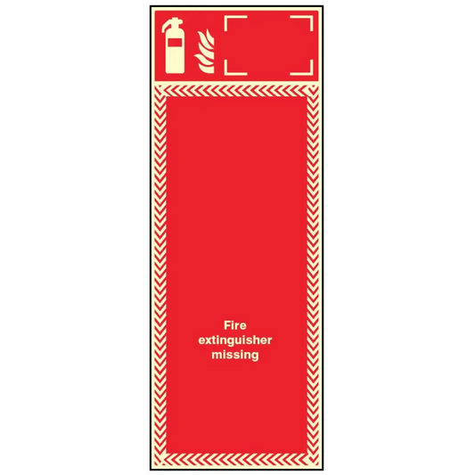 Extinguisher missing board photoluminescent with ID sign option 300x800mm 3mm pvc back
