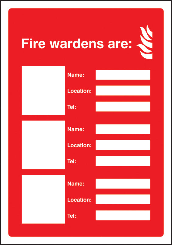 Fire wardens are (space for 3 names, locations and numbers) adapt-a-sign 215x310mm