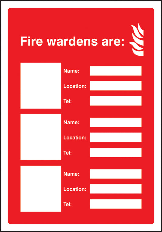 Fire wardens are (space for 3 names, locations and numbers) adapt-a-sign 215x310mm