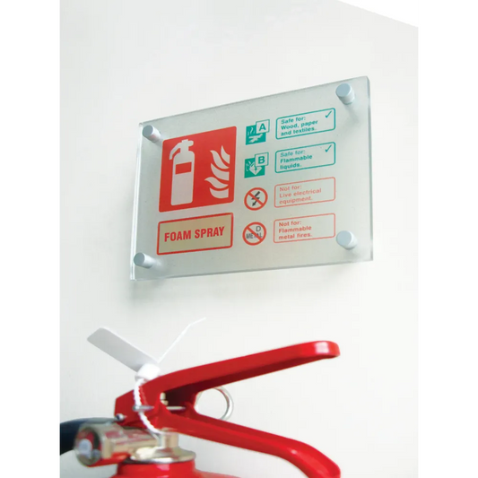 Fire ID - Foam visual impact sign 200x150mm c/w stand off locators