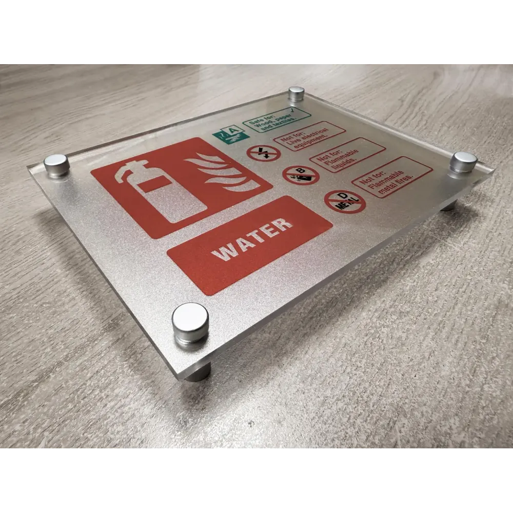 Fire ID - water  visual impact sign 200x150mm c/w stand off locators