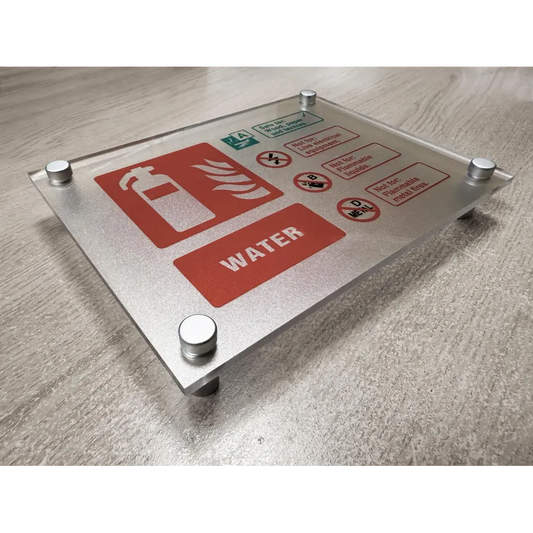 Fire ID - water  visual impact sign 200x150mm c/w stand off locators