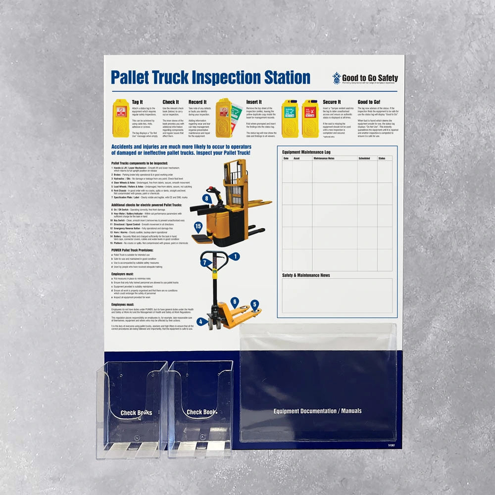 51398 GTG Pallet Truck Inspection Station 2: dispensers, 1 pocket, wipe-clean log (10mm foamex, 600x800mm) Miscellaneous
