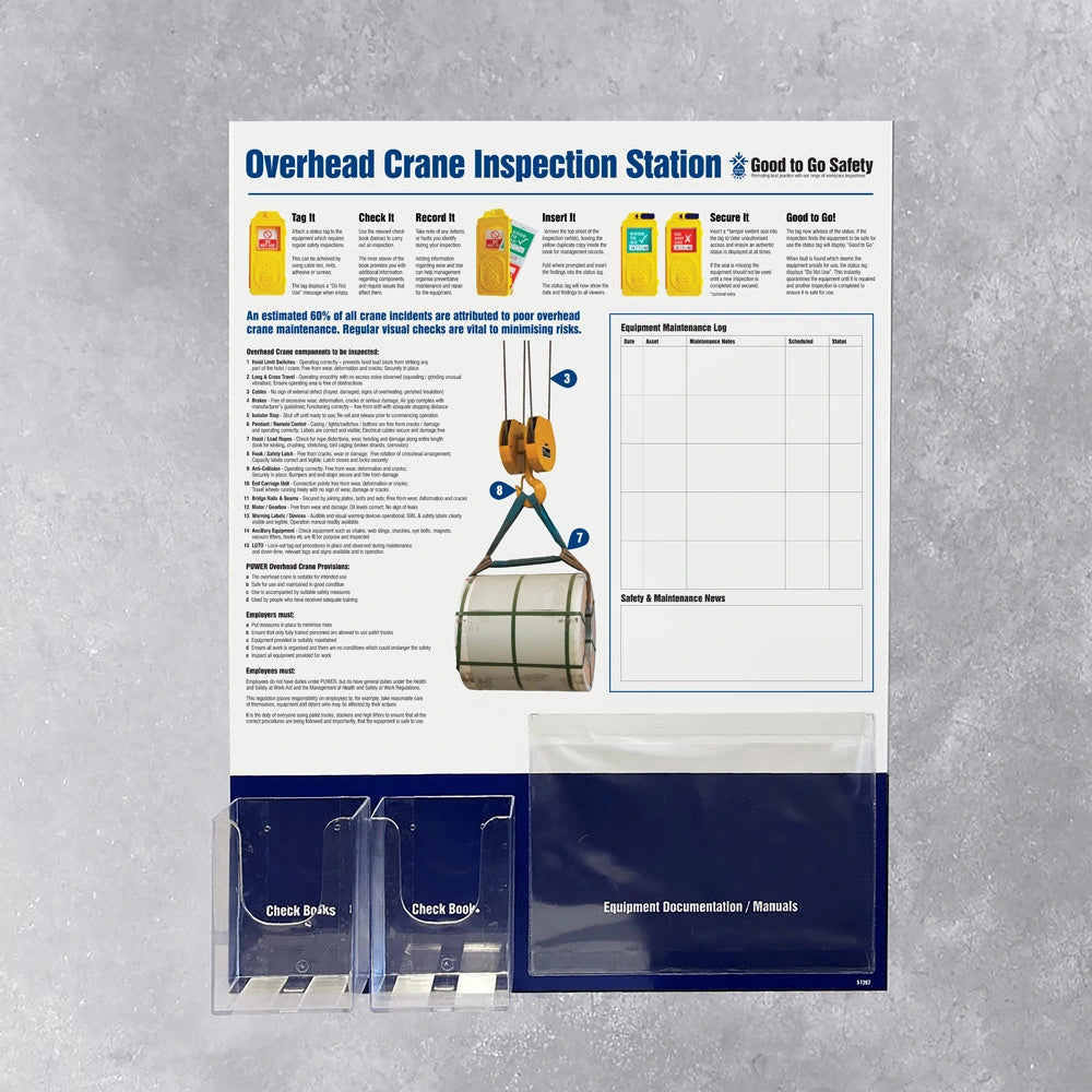 51399 GTG Overhead Crane Inspection Station 2: dispensers, 1 pocket, wipe-clean log (10mm foamex, 600x800mm) Miscellaneous