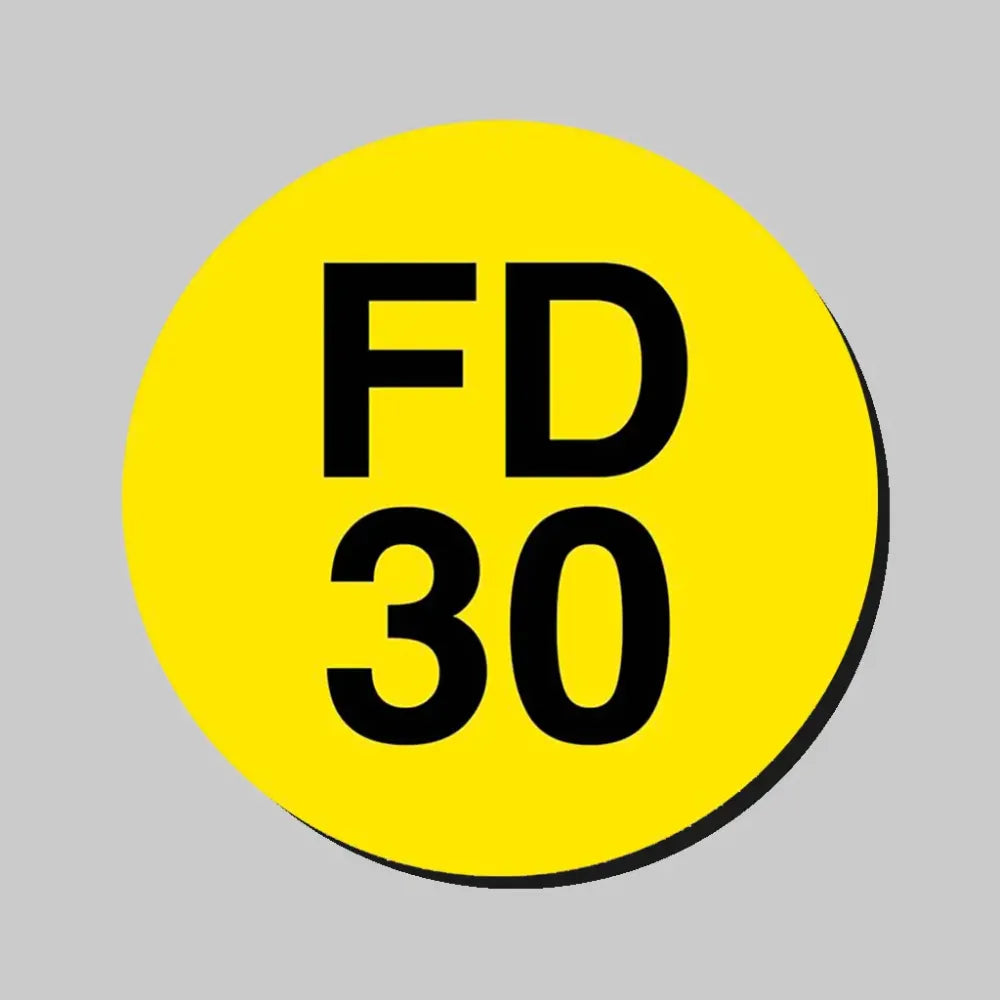 51493 38mm Dia Engraved FD30 Fire door disc (Black text on yellow) - Adhesive Backed (Pack of 50) Miscellaneous