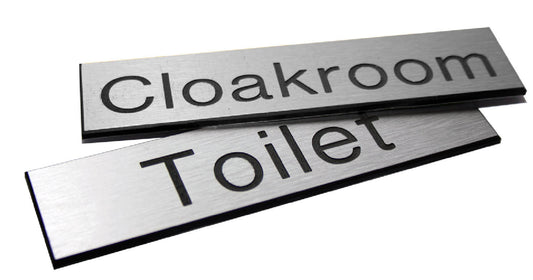 Engraved Sign with adhesive backing - 35x70mm Black text on aluminium effect