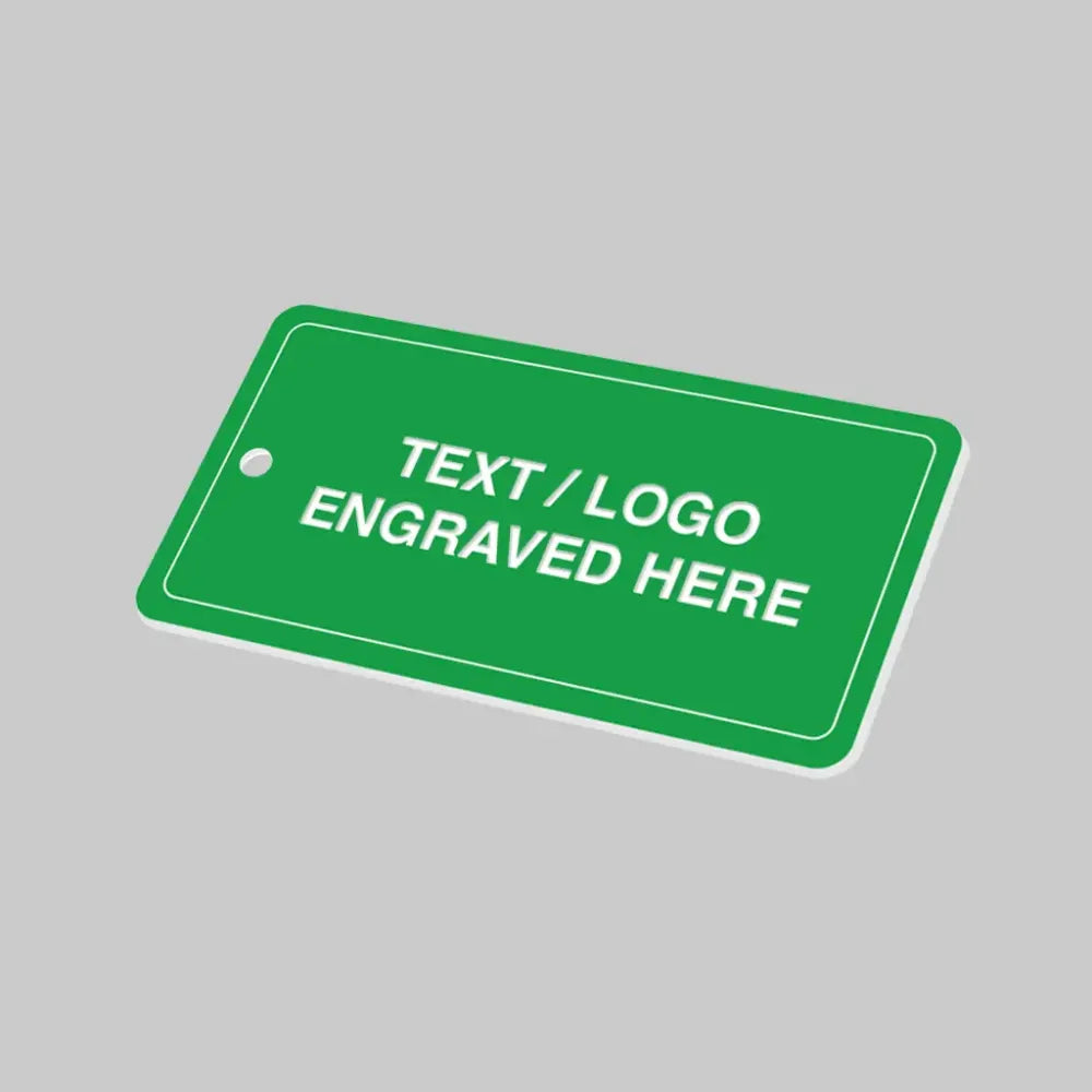 50x100mm Key fob rectangle - White text on green