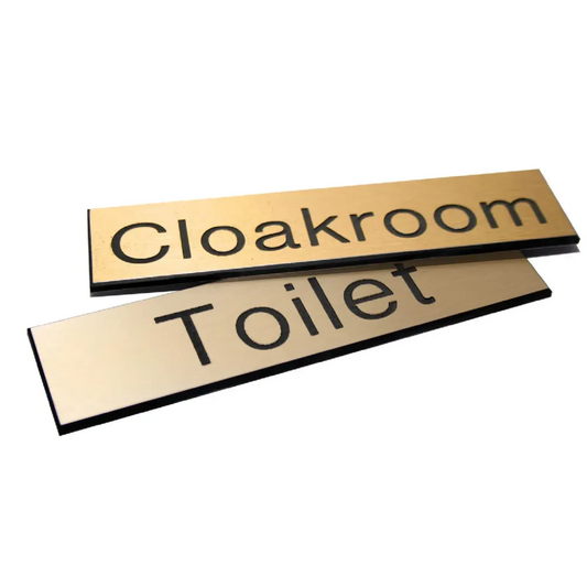 Engraved Sign with adhesive backing - 100x75mm dia Black text on brass effect