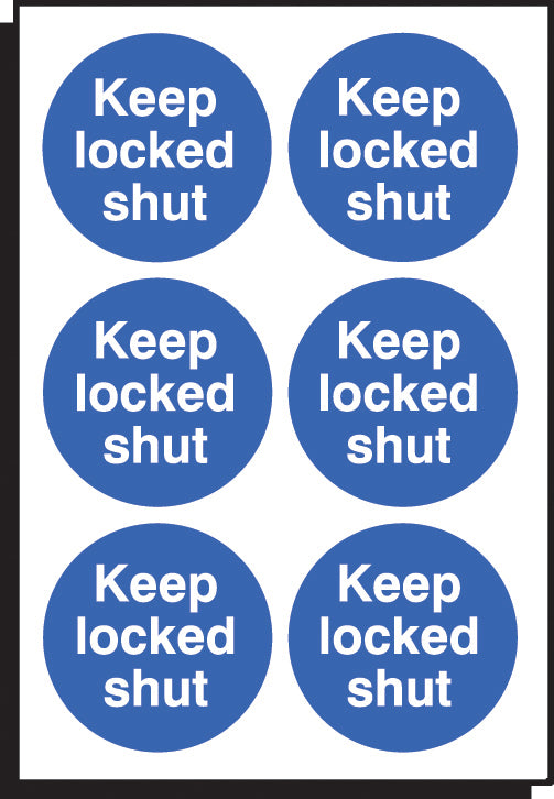 Keep locked shut 65mm dia -  sheet of 6 peel n stick labels