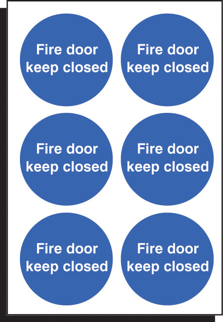 Fire door keep closed 65mm dia -  sheet of 6 peel n stick labels