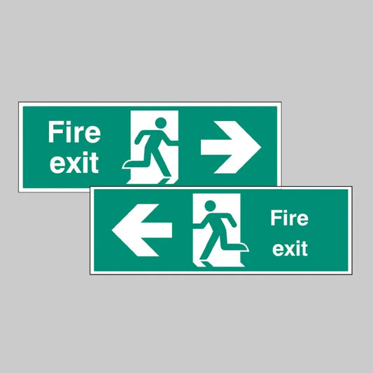 Fire exit double sided with arrow 1200x400mm 5mm rigid plastic