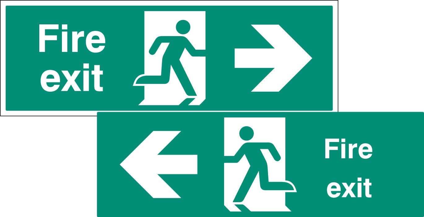 52100 Fire exit double sided with arrow 1200x400mm 5mm rigid  (1200x400mm) Safety Sign