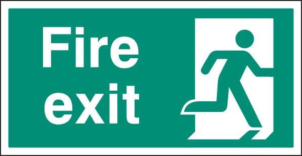 52105 Fire exit right BS single sided 800x400mm 5mm rigid  (800x400mm) Safety Sign