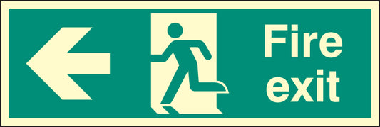Fire exit left 900x300mm photoluminescent rigid plastic
