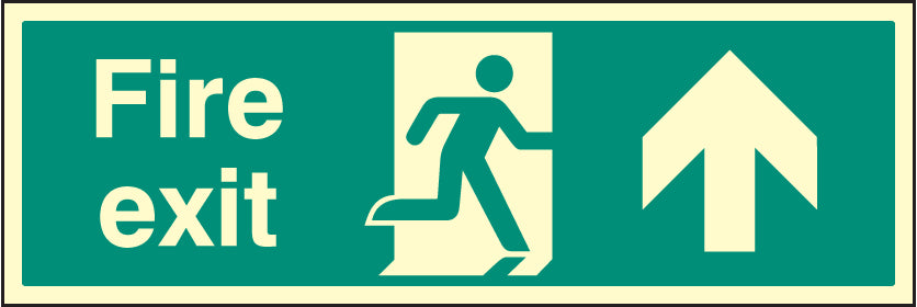 Fire exit up 900x300mm photoluminescent rigid plastic