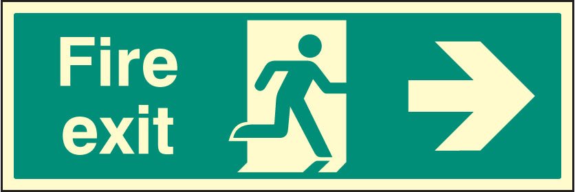 Fire exit right 900x300mm photoluminescent rigid plastic