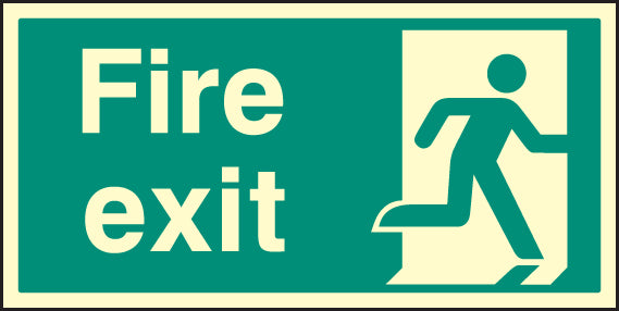 Fire exit right 800x400mm photoluminescent rigid plastic
