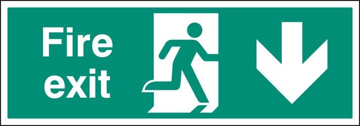52139 Fire exit arrow down single sided 1200x400mm 5mm rigid  (1200x400mm) Safety Sign