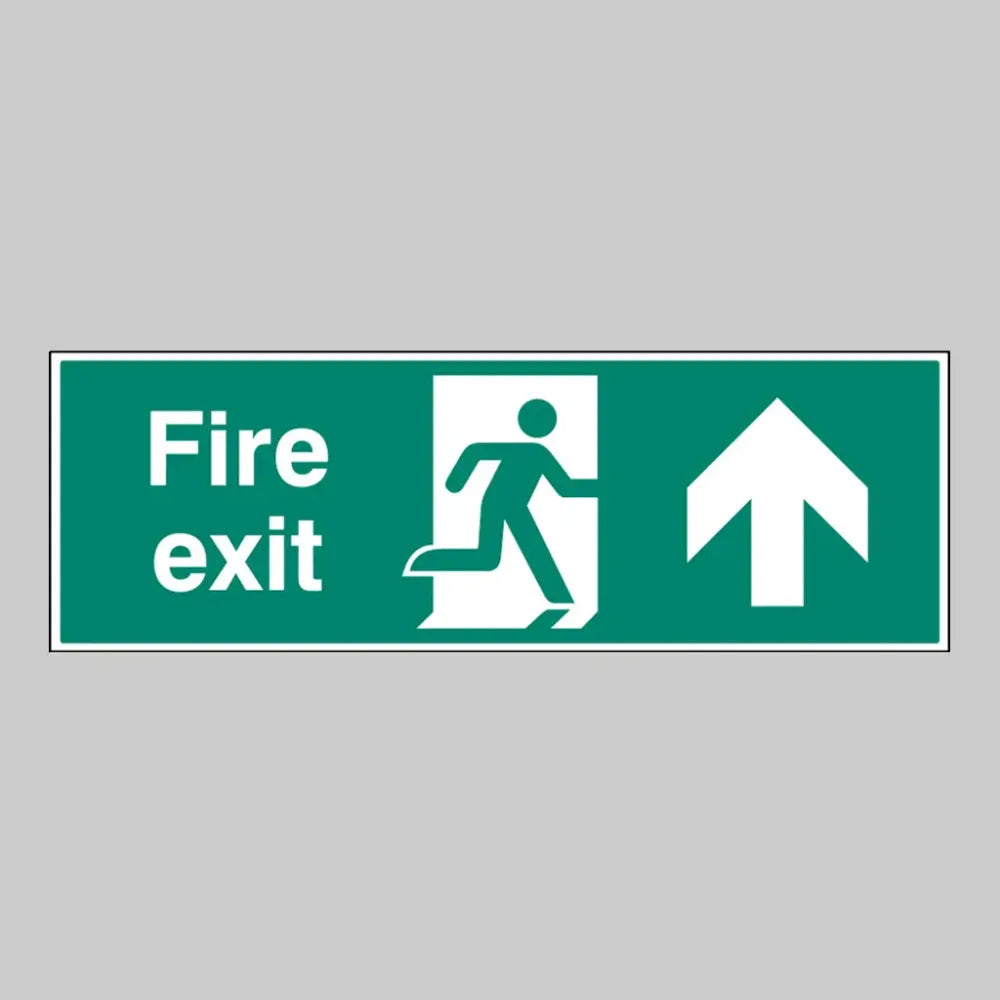 Fire exit double sided with arrow up 1200x400mm 5mm rigid plastic