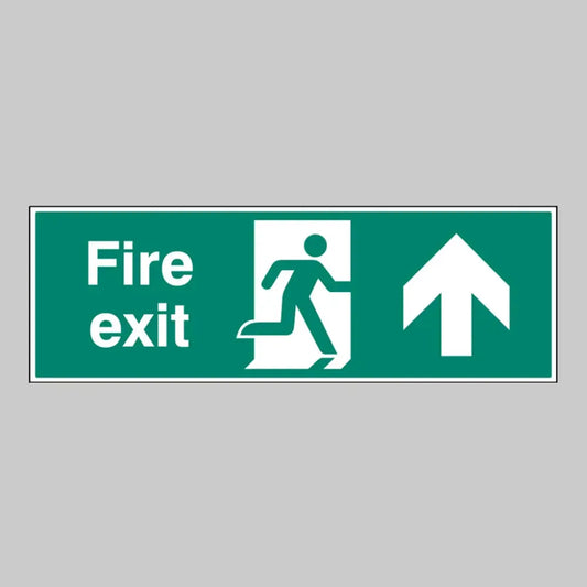 Fire exit double sided with arrow up 1200x400mm 5mm rigid plastic
