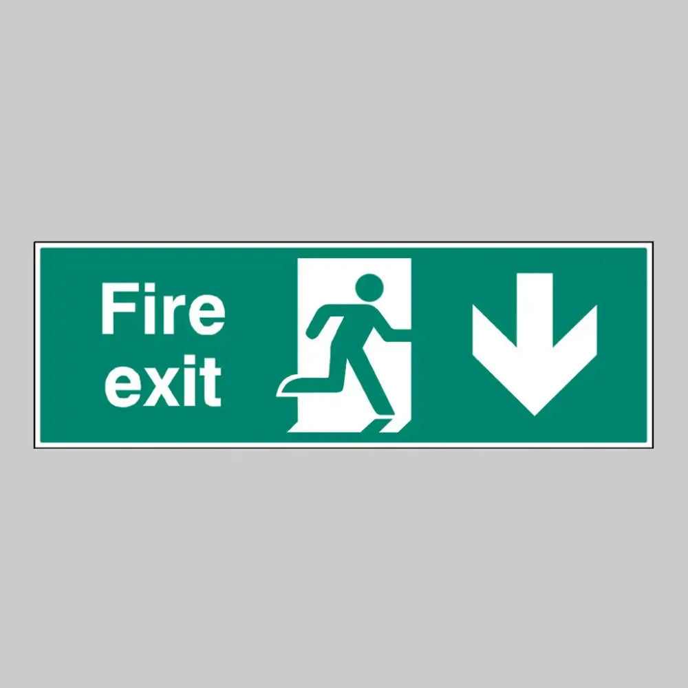 Fire exit double sided with arrow down 1200x400mm 5mm rigid plastic