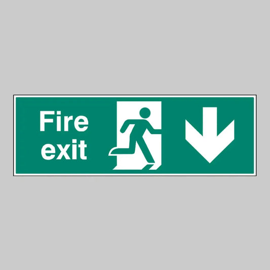 Fire exit double sided with arrow down 1200x400mm 5mm rigid plastic