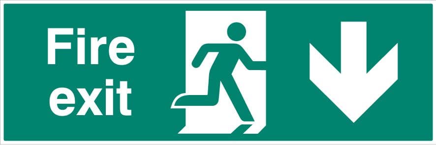52161 Fire exit double sided with arrow down 1200x400mm 5mm rigid  (1200x400mm) Safety Sign