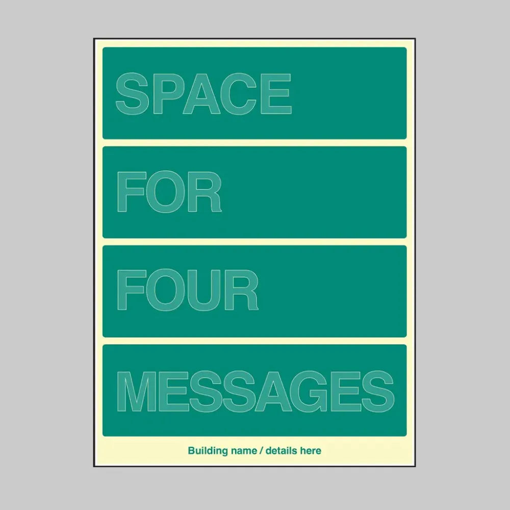 52211 Custom Multi-Message Wayfinding Sign: Four messages 450x600mm photoluminescent rigid Miscellaneous - Photoluminescent Rigid