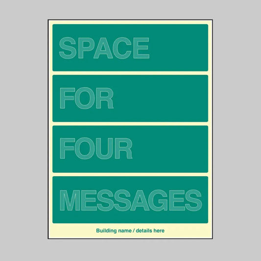 52211 Custom Multi-Message Wayfinding Sign: Four messages 450x600mm photoluminescent rigid Miscellaneous - Photoluminescent Rigid