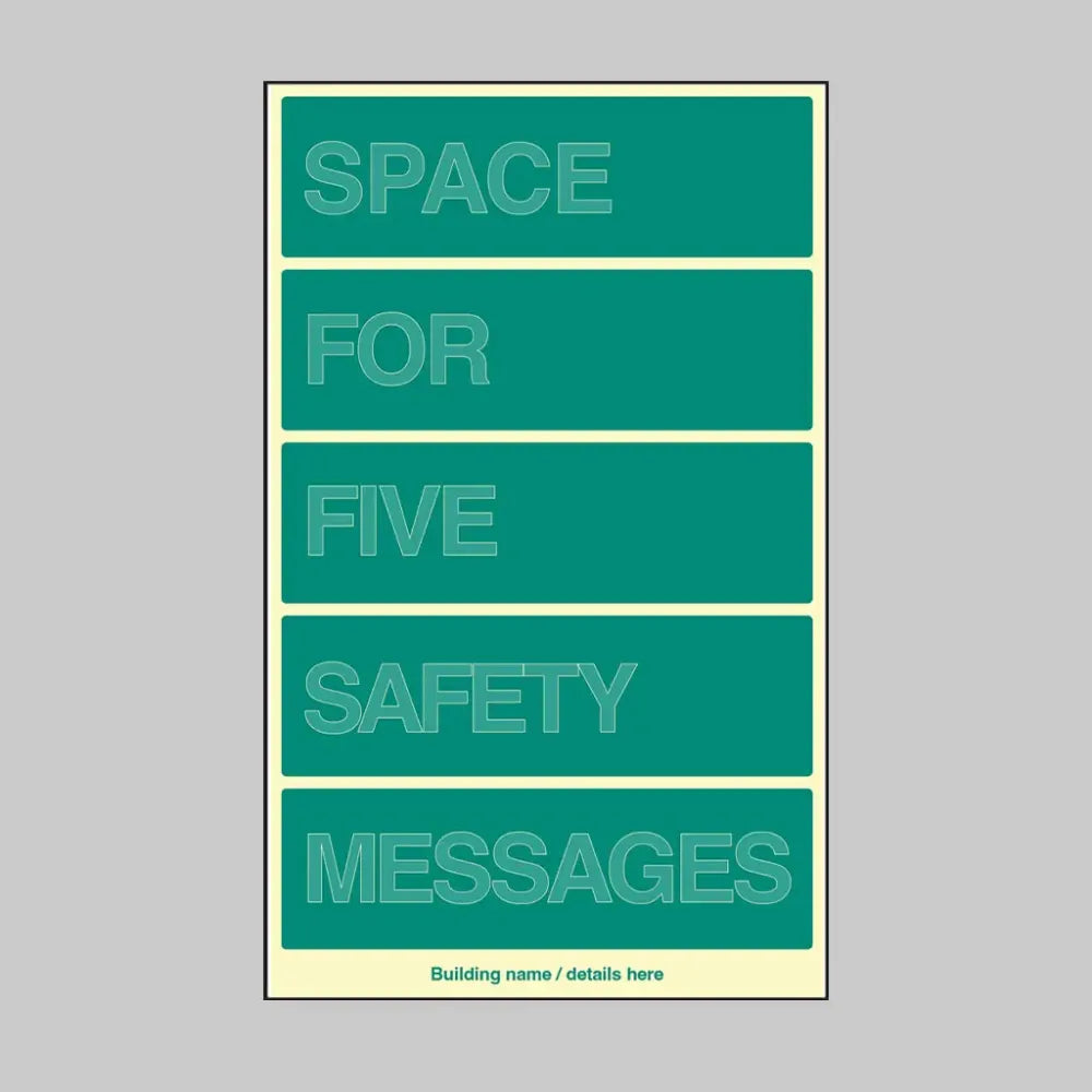 52213 Custom Multi-Message Wayfinding Sign: Five messages 450x740mm photoluminescent rigid Miscellaneous - Photoluminescent Rigid