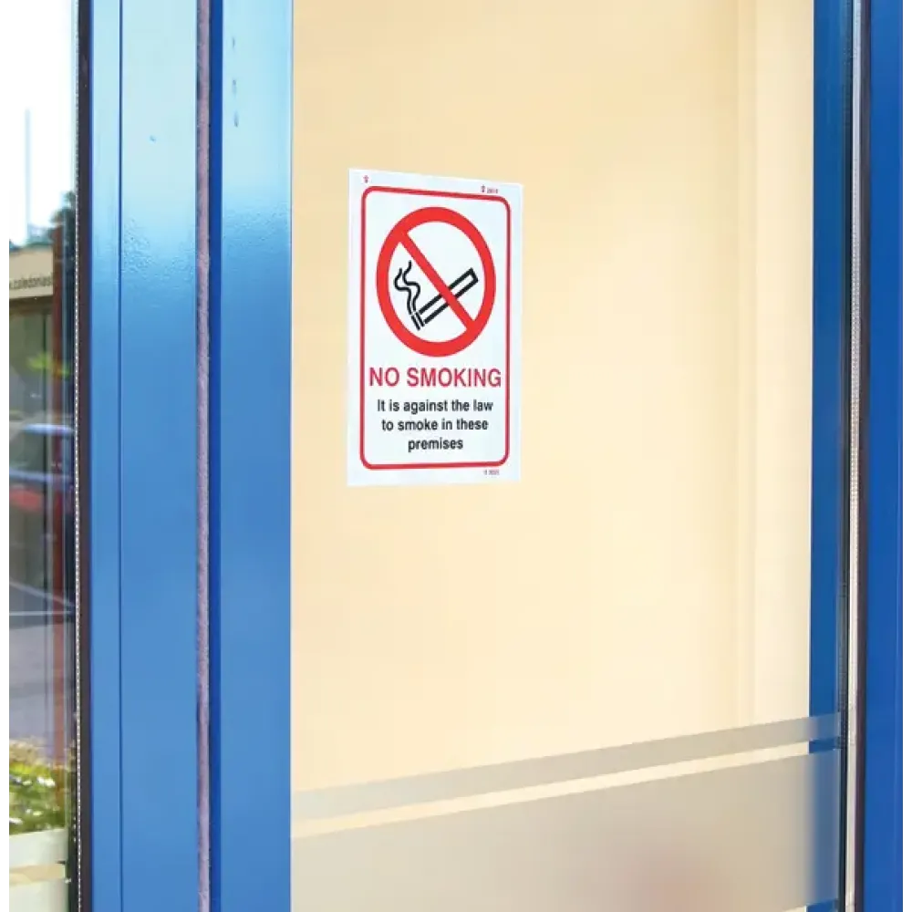 No Smoking against the law to smoke in these premises A5 face adhesive
