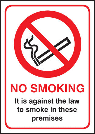 No Smoking it is against the law to smoke in these premises A5 self adhesive vinyl