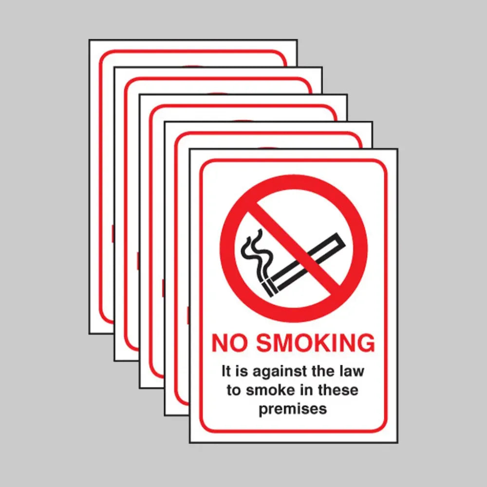 No smoking English Law (pack of 5) A5 rigid plastic