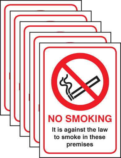 No smoking English Law (pack of 5) A5 self adhesive vinyl