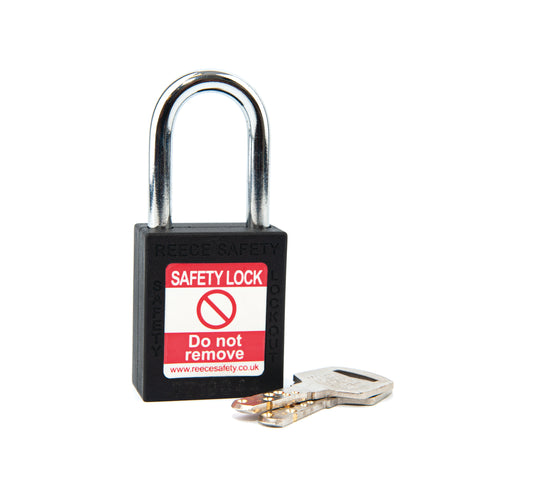 Safety Lockout Padlock, Keyed Different, Black