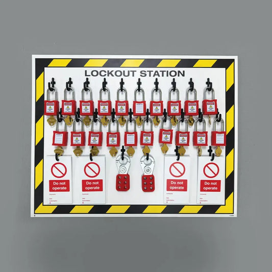 Lockout Station, 20 Lock Capacity, Includes Contents (20xpadlocks, 4x pk of 10 tags, 2x25mm hasp)