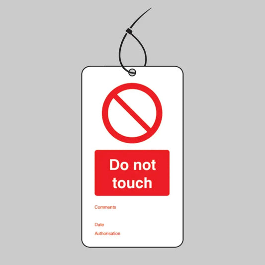 Do not touch double sided safety tags 80x150mm c/w cable ties (pack of 10)