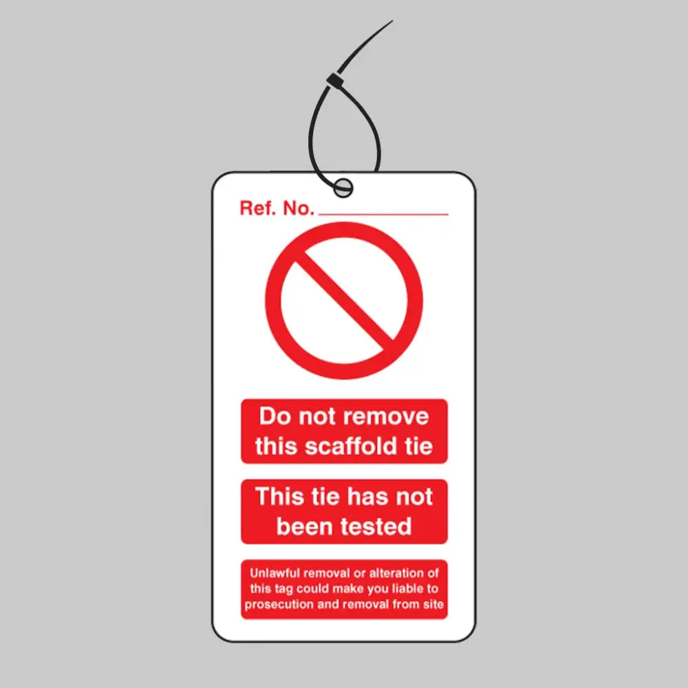 Scaffold tie do not remove double sided safety tags 80x150mm c/w cable ties (pack of 10)