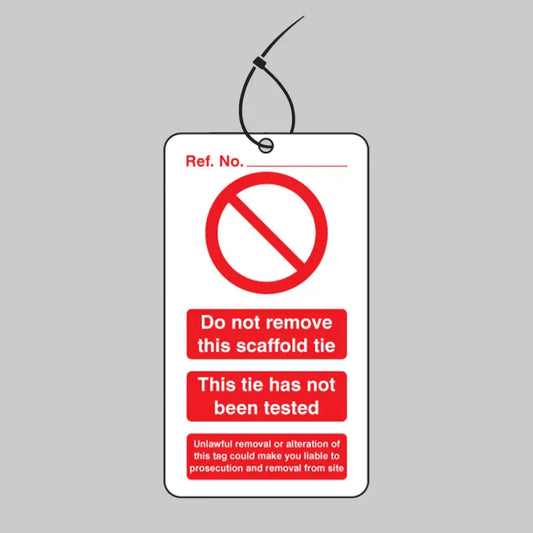 Scaffold tie do not remove double sided safety tags 80x150mm c/w cable ties (pack of 10)