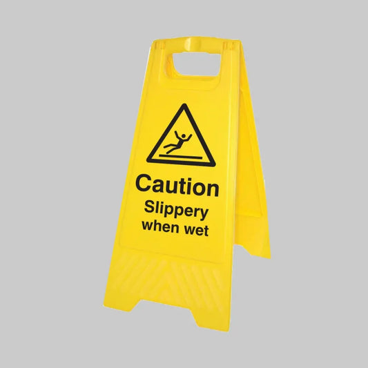 53527 Caution Slippery when wet (free-standing yellow floor sign) Miscellaneous - Free Standing Sign (300x580mm)