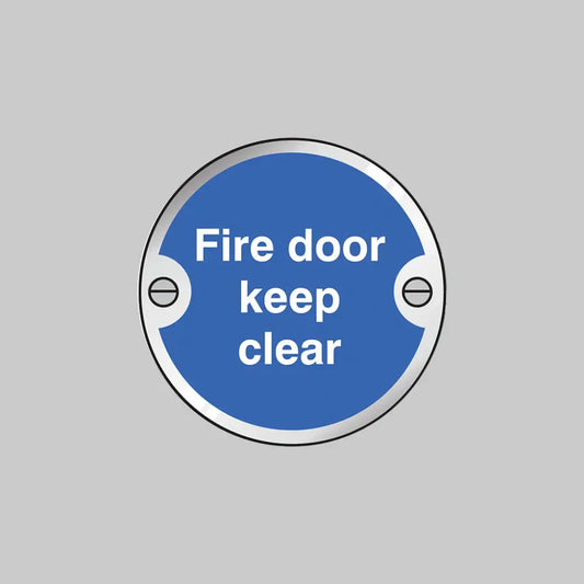 53748 Fire door keep clear 76mm dia aluminium pre-drilled c/w fixings Miscellaneous