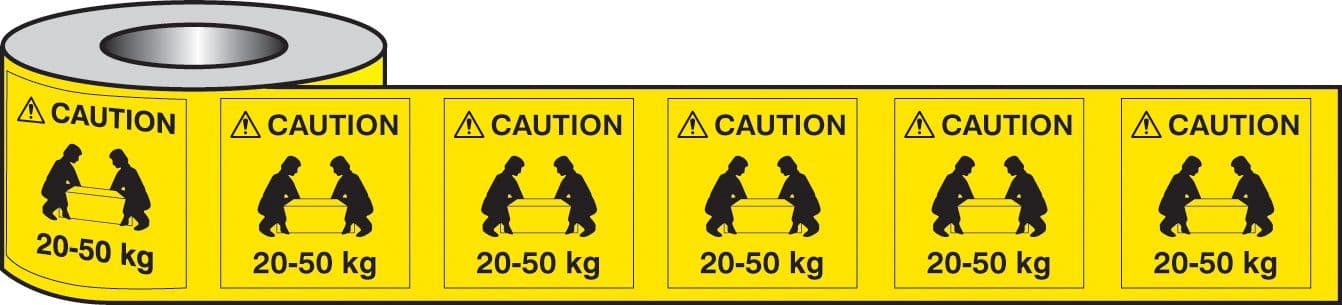 54030 Lifting labels caution 20-50kg roll of 500 50x50mm  (50x50mm) Safety Sign